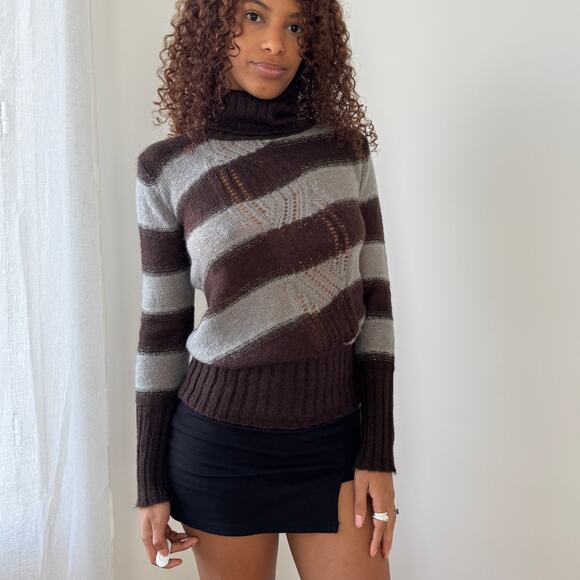 Vintage Muchacha diagonal stripe mohair-blend turtleneck with metallic thread - Picture 2 of 9